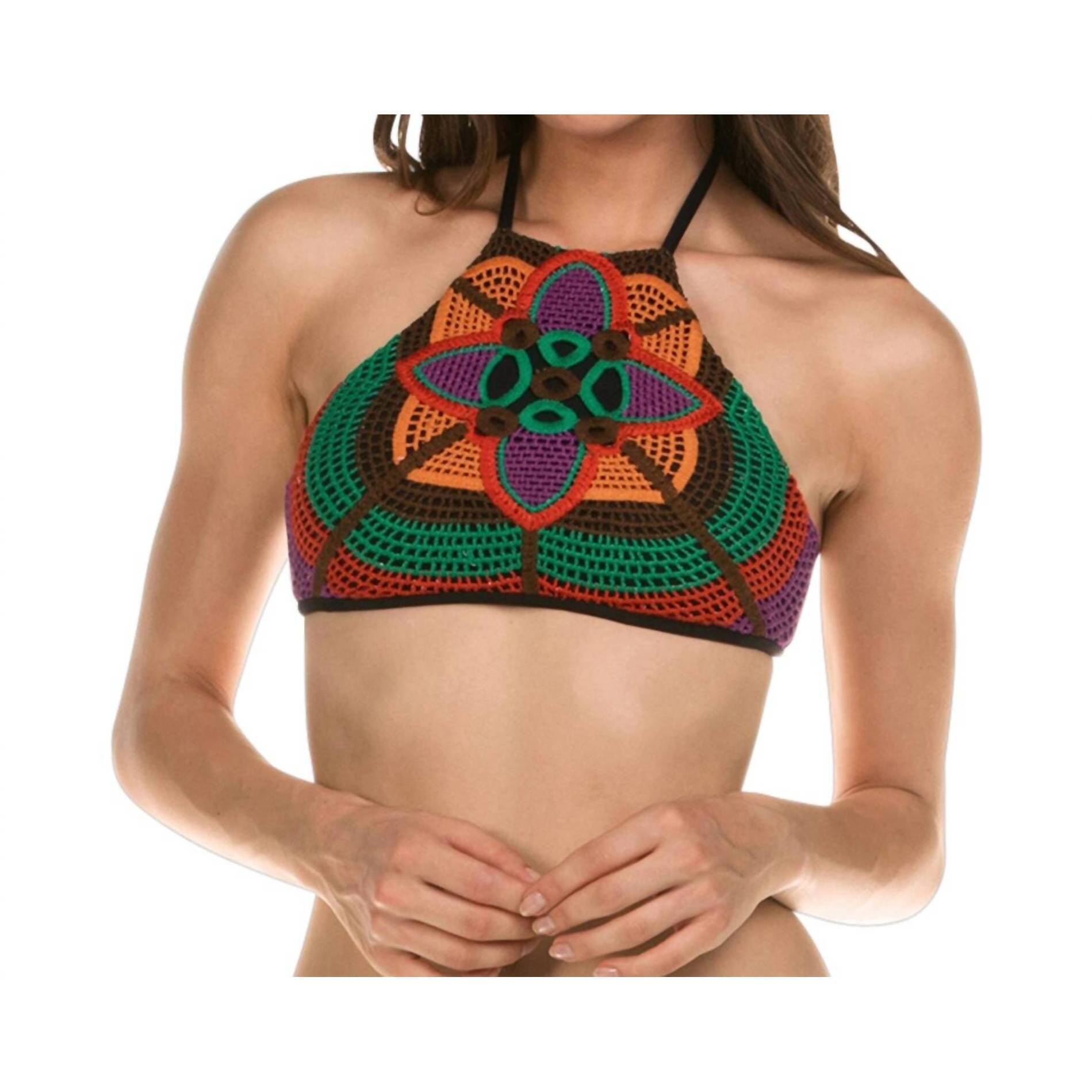 New Isabella Rose Crochet High Neck Bikini Top In Isa Bali Hai